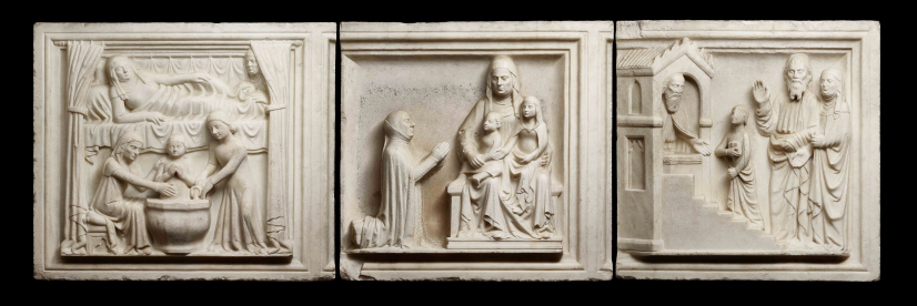 浮雕板，《聖母生平》
（傳）意大利維博德內大師圈
意大利倫巴底，約 1340–1360年
大理石
高：74.0厘米；
闊：230.0厘米
麥卡錫蒐藏
圖片來源：Mark French